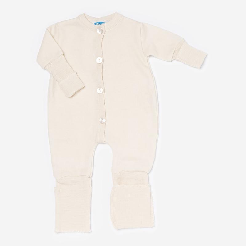 Baby Overall Schlafanzug von Reiff aus Wolle/Seide-Frottee in natur