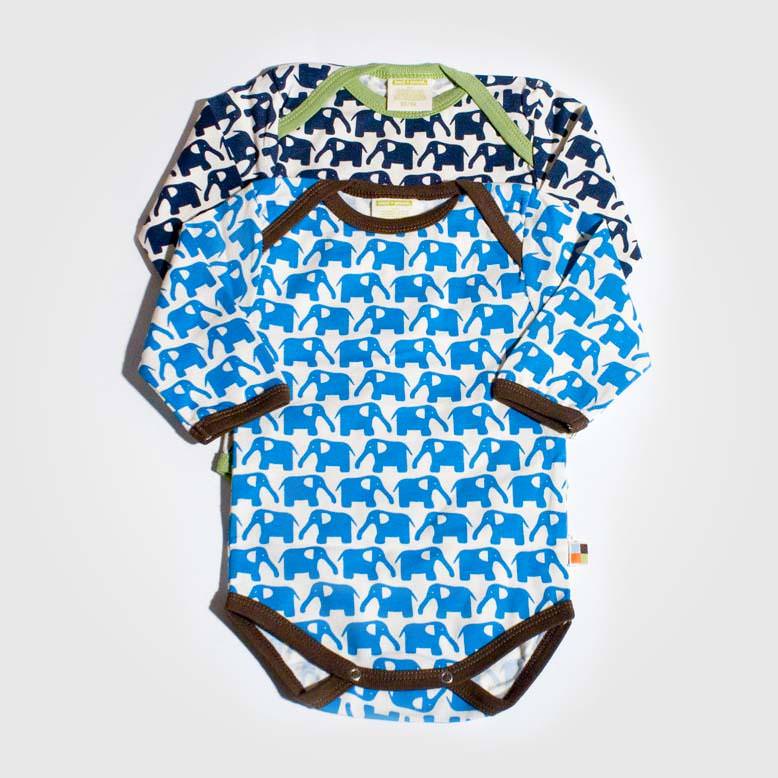Baby Body langarm von Loud and Proud aus Bio-Baumwolle mit Elefanten-Print