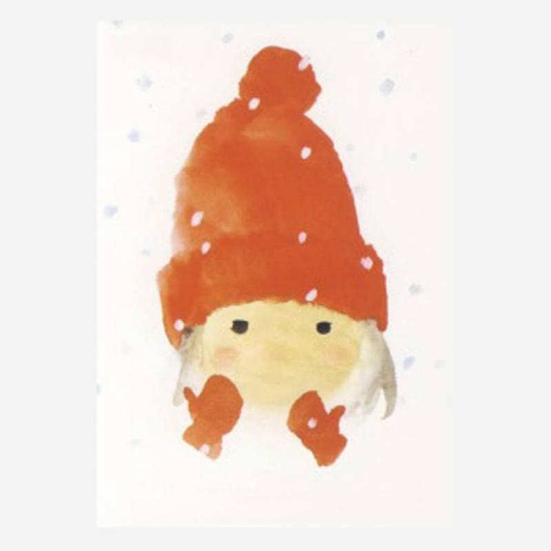 Postkarte „Mit roter Wollmütze“ von Chihiro Iwasaki
