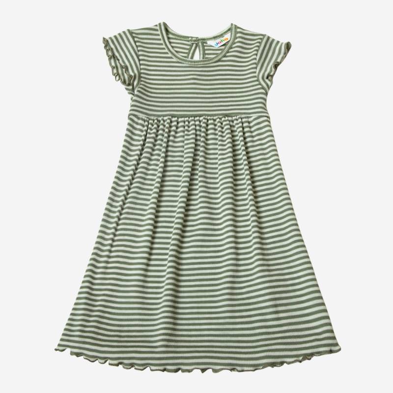 Kinder Kleid von Joha aus Wolle/Seide Ringel grün-weiß