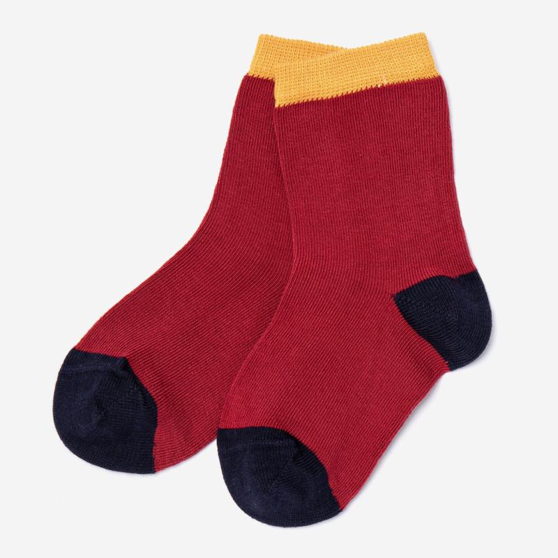 Kinder Socken von Leela Cotton aus Bio-Baumwolle in kirschrot/dunkelblau/senfgelb