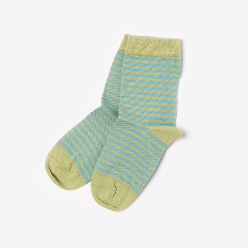 Geringelte Socken von Grödo aus Bio-Baumwolle in kiwi-türkisblau