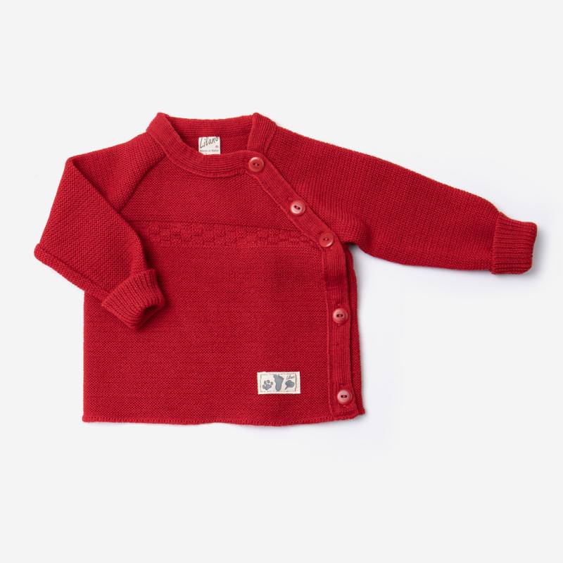 Baby Pullover mit seitlicher Knopfleiste von Lilano aus Wolle in rot