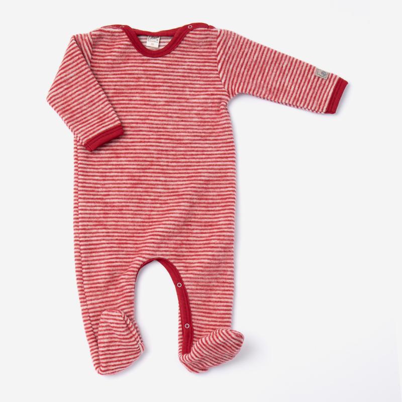 Baby Strampelanzug mit Fuß von Lilano aus Wollfrottee in rot