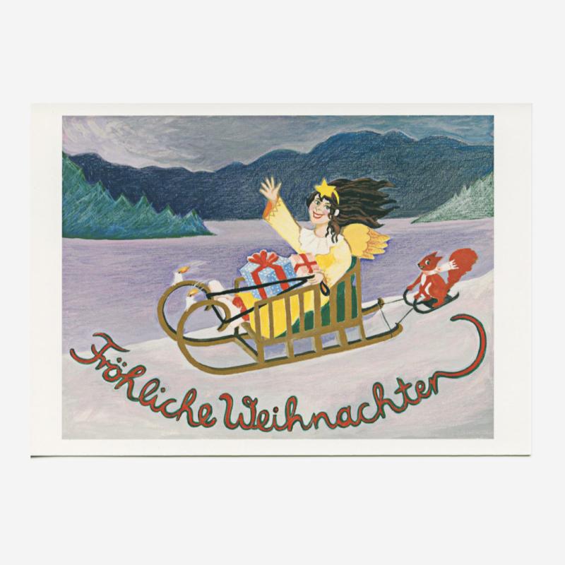 Postkarte „Fröhliche Weihnachten“ mit Schlitten von Doro Linke