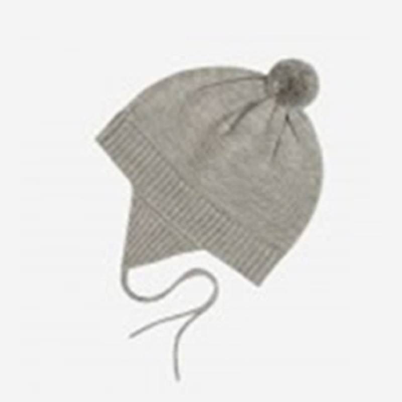 Baby Mütze Bommel von FUB aus Wolle in grey