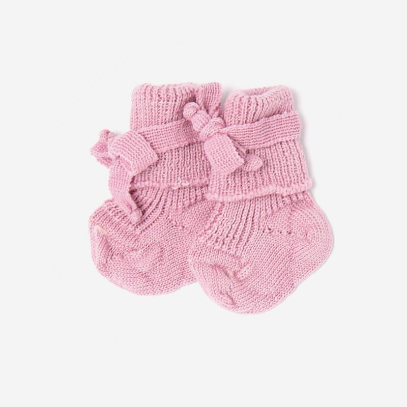 Baby Socke mit Schleife von Hirsch aus Wolle in altrosa