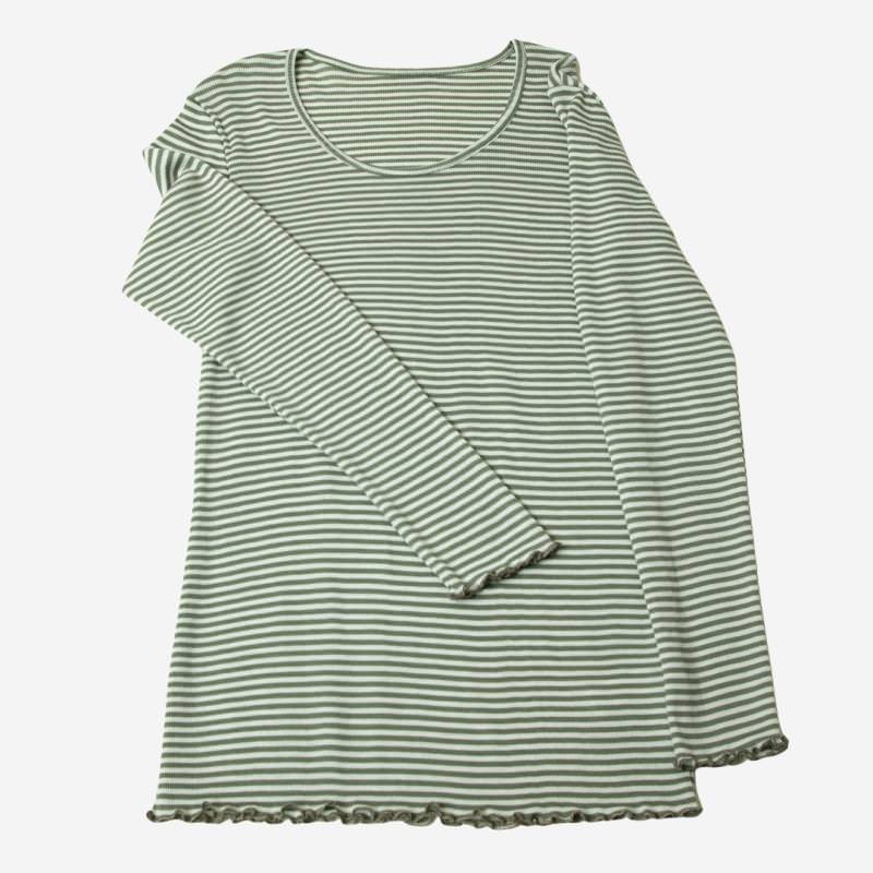 Damen Langarm Shirt von Joha aus Wolle/Seide in Ringel grün
