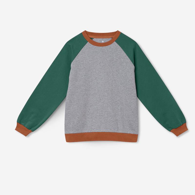Kinder Sweater von Orbasics aus Bio-Baumwolle in color blocking grau grün caramel cookie