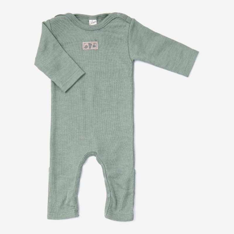 Baby Anzug mit Beinumschlag von Lilano aus Wolle/Seide in sage green