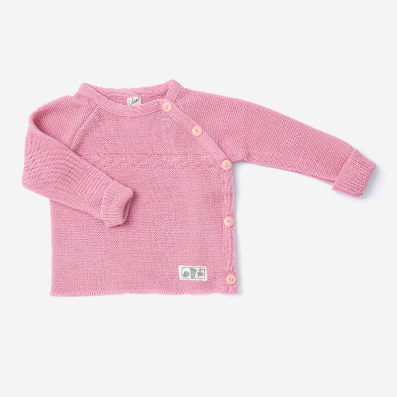 Baby Pullover mit seitlicher Knopfleiste von Lilano aus Wolle in rose