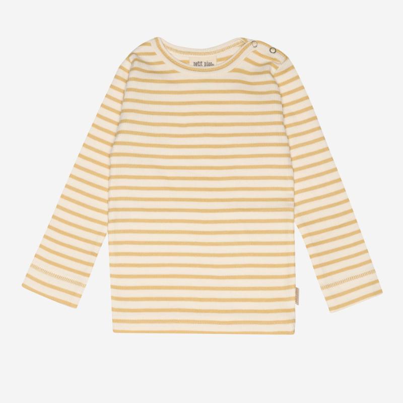 Baby und Kinder Langarm Shirt von Petit Piao aus Bio-Baumwolle/Modal in Ringel yellow corn