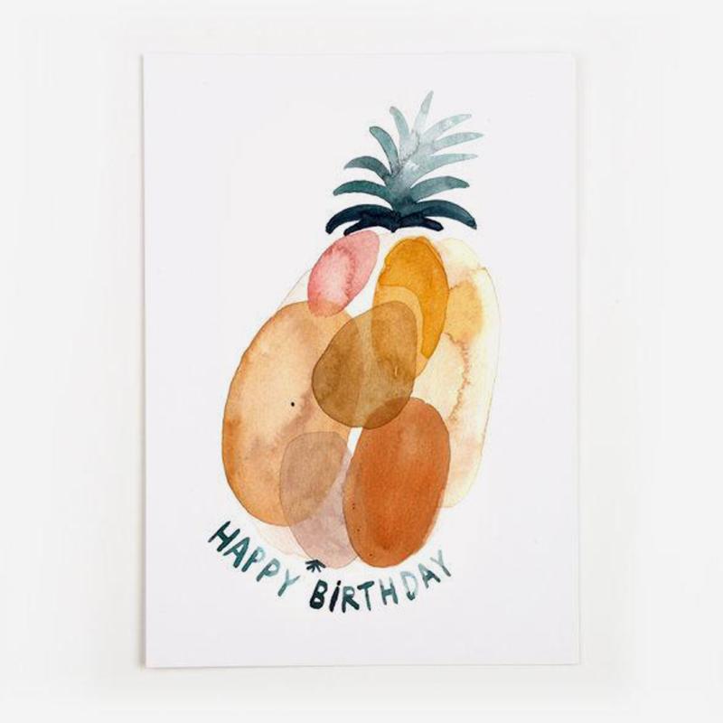 Postkarte Happy Birthday mit Ananas