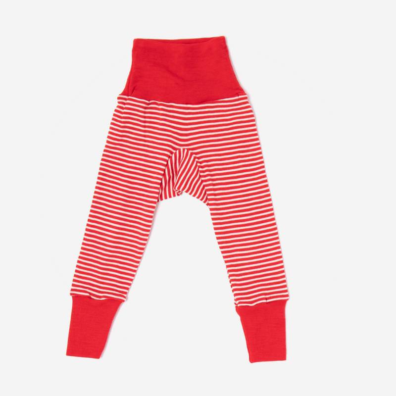 Baby Hose mit Bund von Cosilana aus Wolle/Seide in rot geringelt
