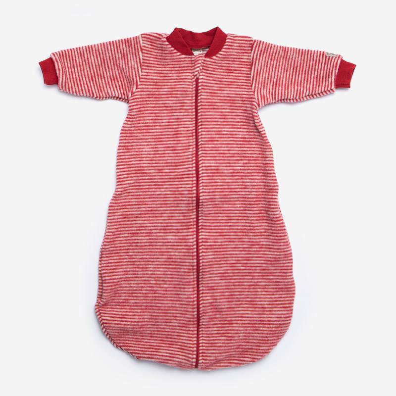 Baby Schlafsack von Lilano aus Wollfrottee Plüsch in Ringel rot