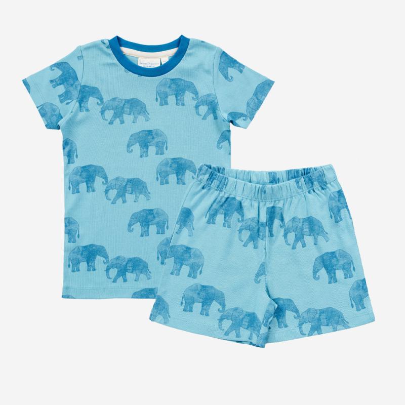 2-teiliger Schlafanzug Kafka Retro von Sense Organics aus Bio-Baumwolle in elephants aqua