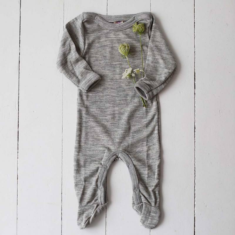 Baby Overall mit Fuß von Engel aus Wolle/Seide in grau-melange