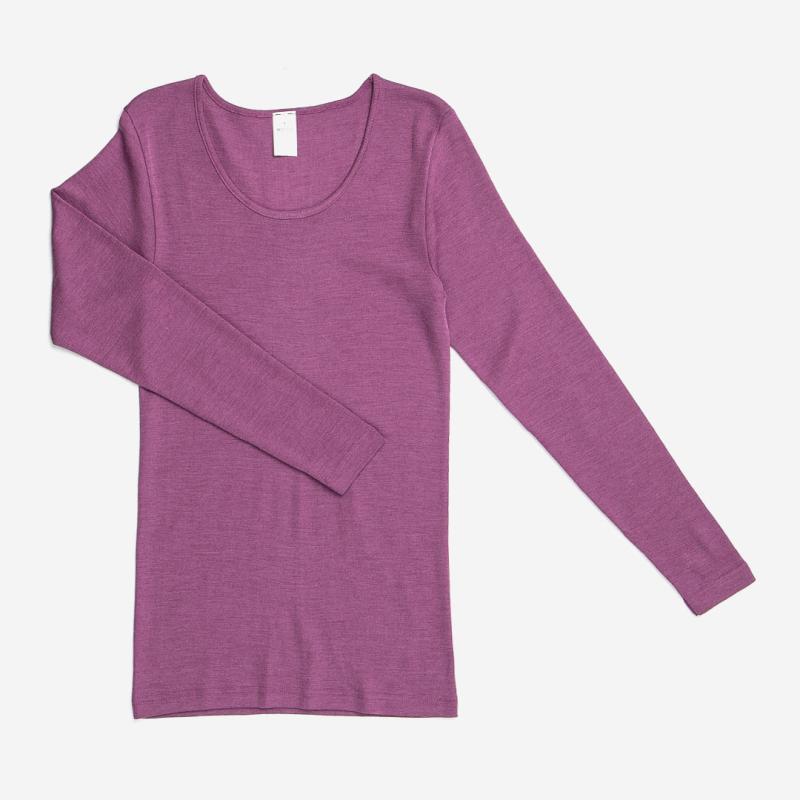 Damen Langarm-Unterhemd von Hocosa aus Wolle/Seide in lila