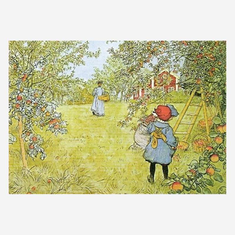Postkarte „Apfelernte“ von Carl Larsson