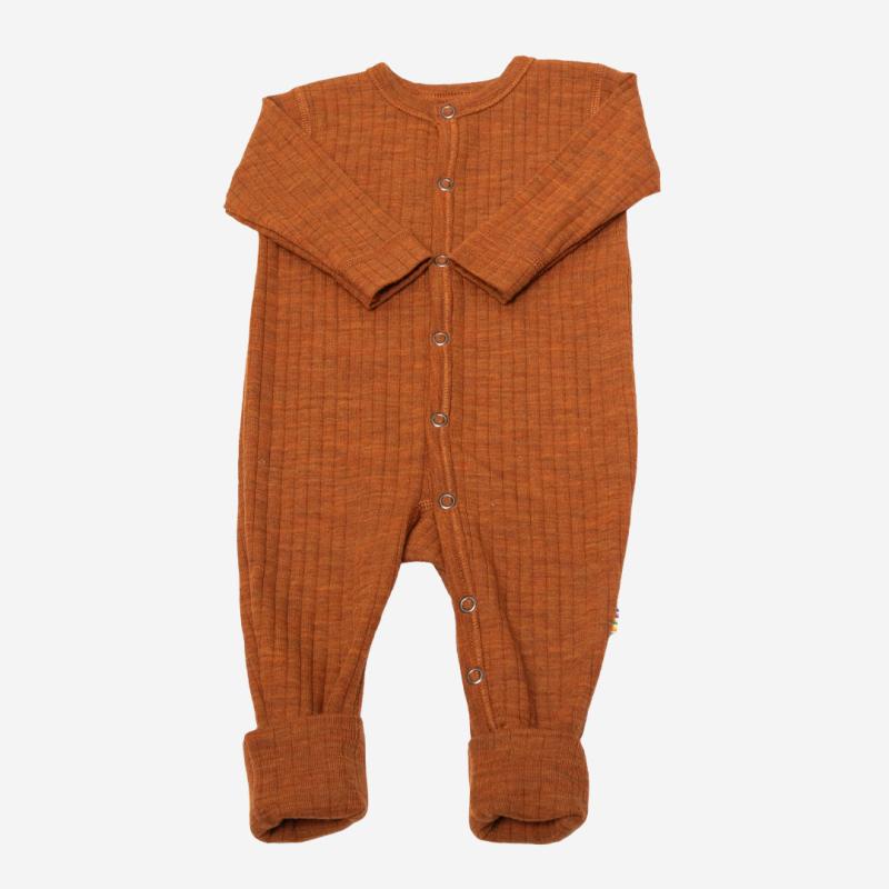 Baby Schlafanzug von Joha aus Merinowolle in orange melange