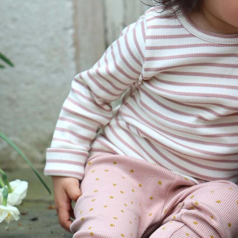 Baby und Kinder Langarm Shirt von Petit Piao aus Bio-Baumwolle/Modal in Ringel adobe rose