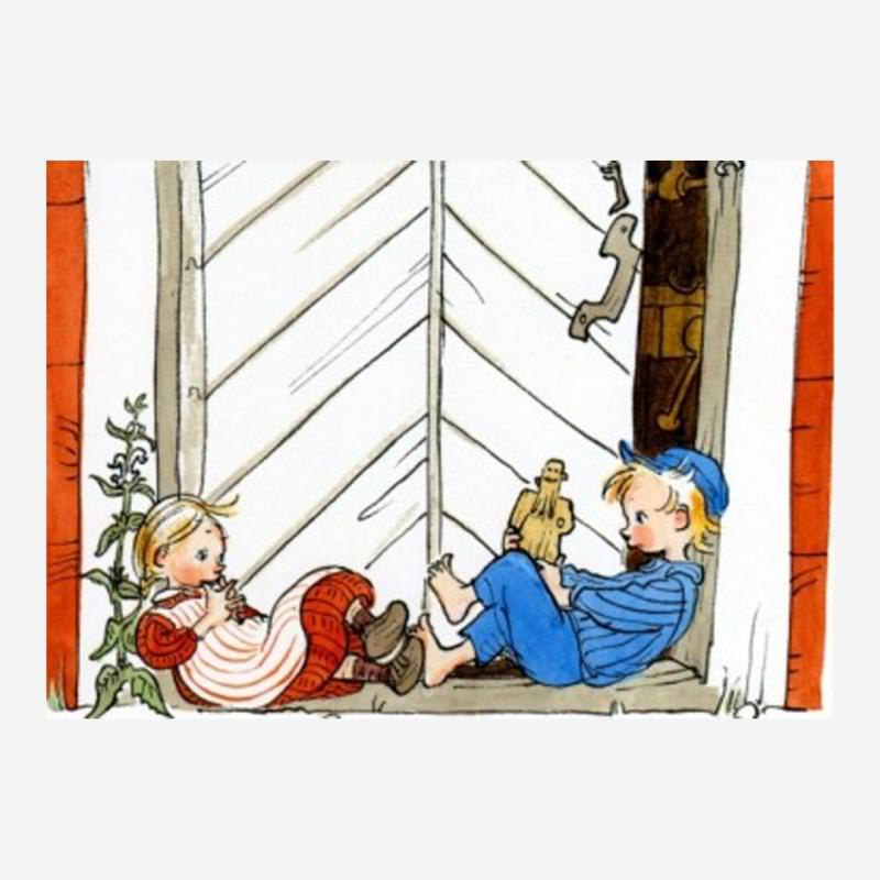 Postkarte „Michel und Ida an der Tür“ von Björn Berg