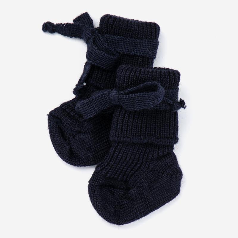 Neugeborenen Socke mit Schleife von Hirsch Natur aus Bio-Wolle in marine