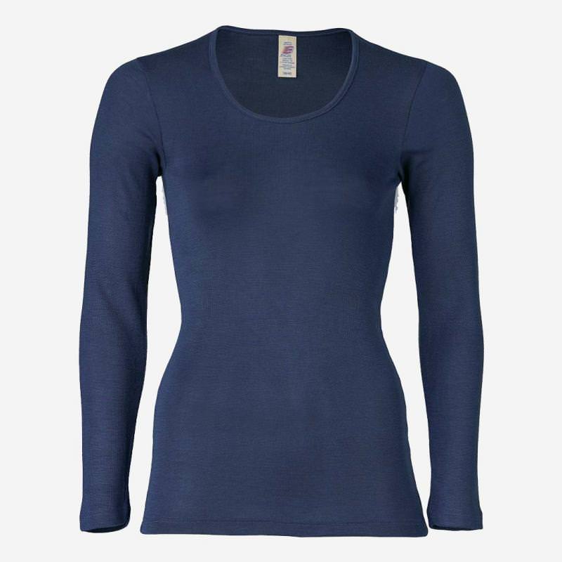 Damen Shirt Wolle/Seide marineblau