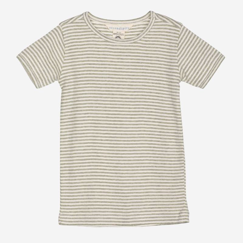 Kinder Stripe Tee Shirt von Serendipity aus Bio-Baumwolle in sage/offwhite striped