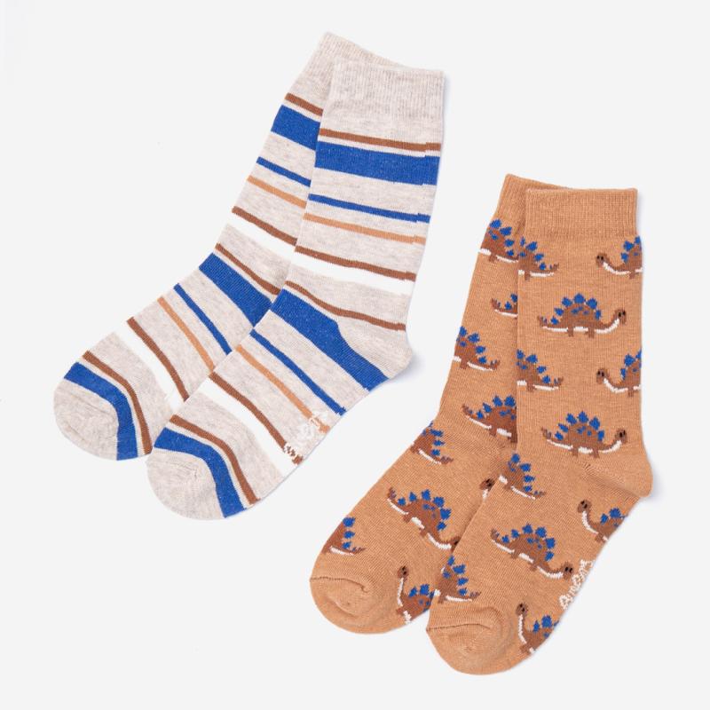 Kinder Socken von Ewers im 2-er Pack aus Bio-Baumwolle mit Dinos/Ringel Muster