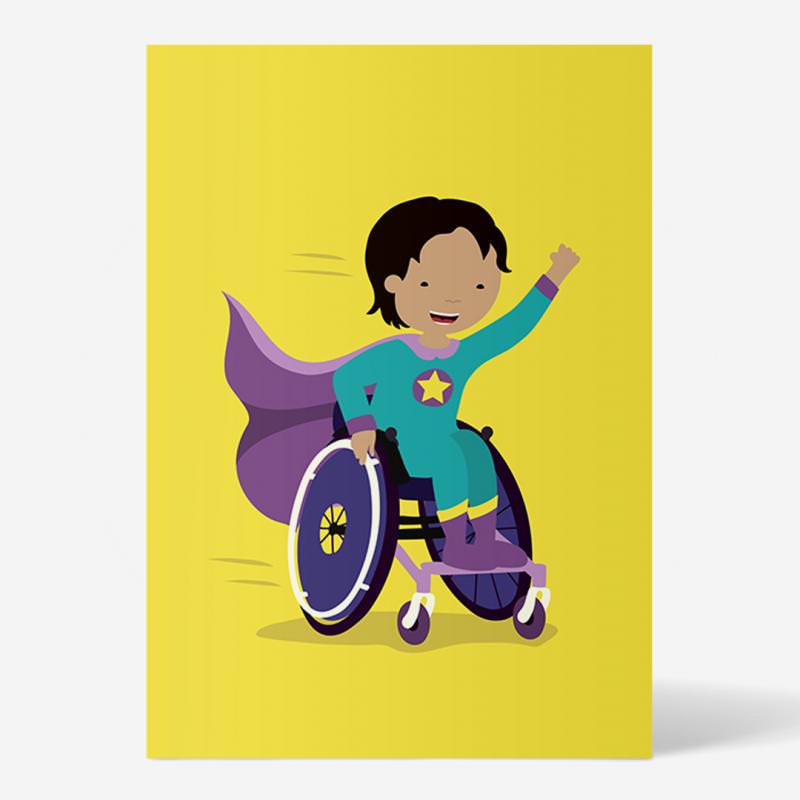 Postkarte „Superheld/in“ gelb von ellou in DIN A6 Rollstuhl