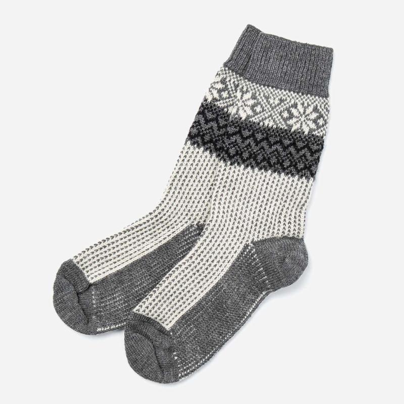 Schneefall Socke von Hirsch aus Wolle für Erwachsene in schiefer/natur/schwarz
