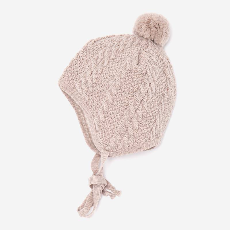 Baby Mütze Zopfmuster von Selana aus Wolle in beige