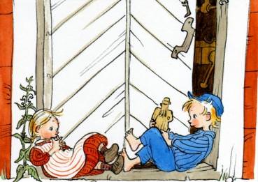 Postkarte Michel und Ida an der Tür