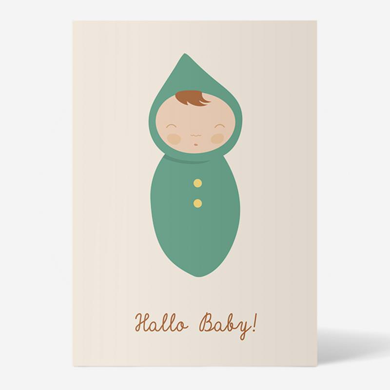 Postkarte „Hallo Baby“ beige von ellou in DIN A6