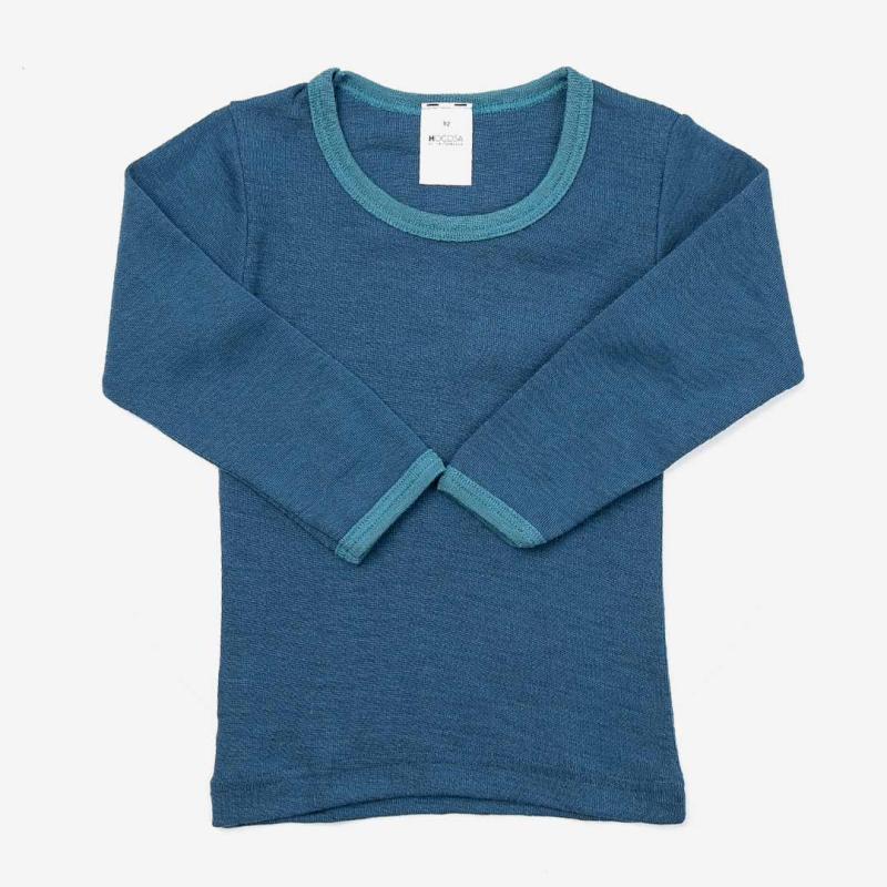 Kinder Unterhemd mit Kontrastbund von Hocosa aus Wolle/Seide in dunkelblau