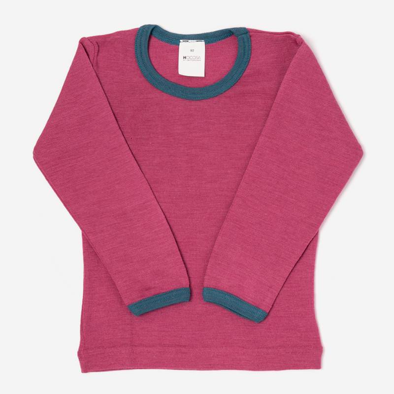 Unterhemd Wolle/Seide Kontrastbund fuchsia Shirt langarm pink blau ocean