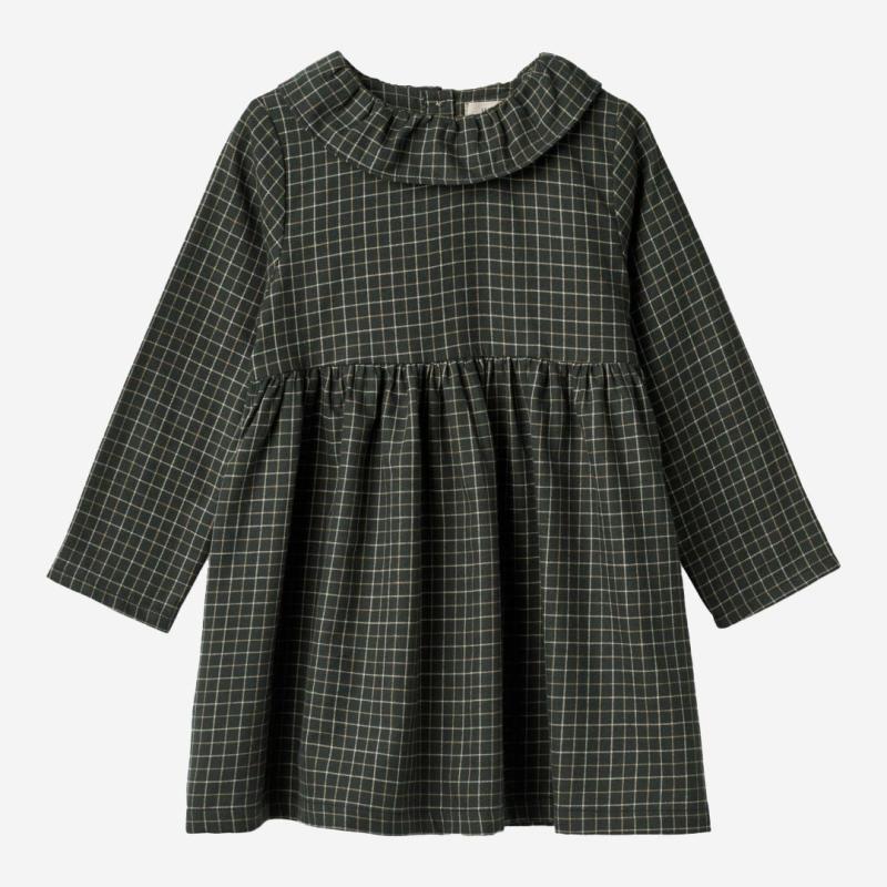 Kinder Kleid Violetta von Wheat aus Bio-Baumwolle in black coal check 1