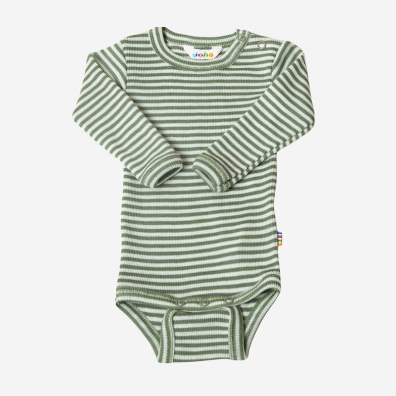 Baby Body langarm von Joha aus Wolle/Seide in Ringel grün-weiß