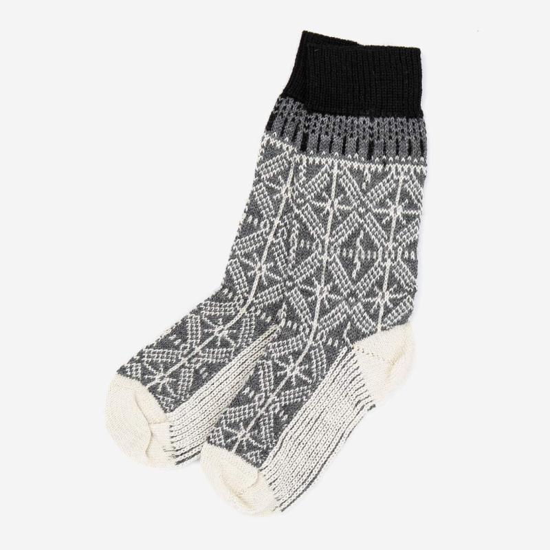 Norweger Socke von Hirsch aus Wolle für Erwachsene in schwarz/grau/natur