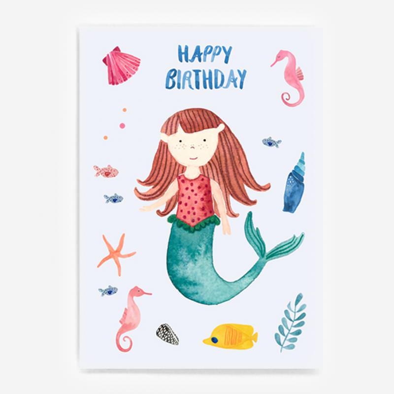 Postkarte "Happy Birthday" (Meeresmädchen)