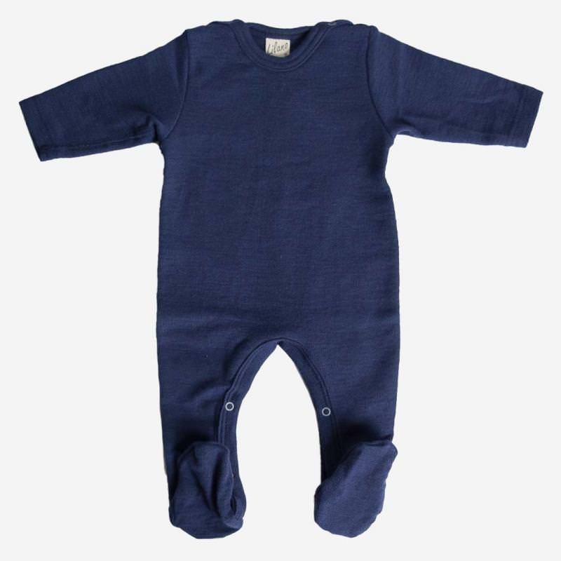 Baby Strampelanzug mit Fuß von Lilano aus Wolle/Seide in marineblau