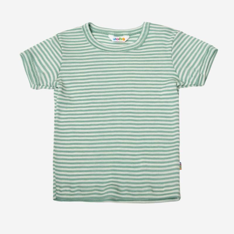 Shirt kurzarm von Joha aus Wolle/Seide in Ringel seegreen