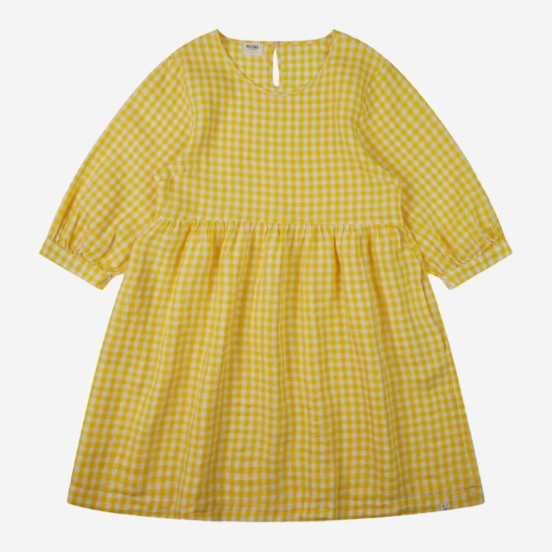 Damen Day Dress von Matona aus Leinen in yellow gingham