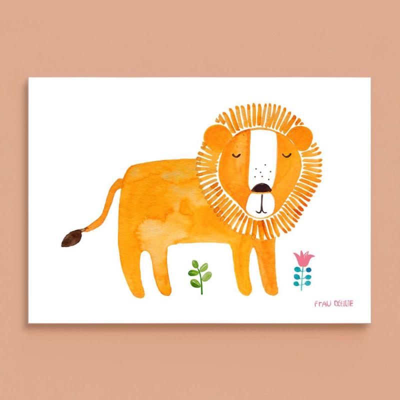 Poster „Löwe mit Blumen“ DIN A4 von Frau Ottilie
