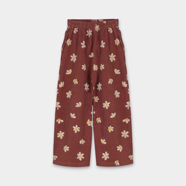 Cord Hose Bio-Baumwolle brown daisies