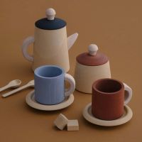 Teeservice aus Holz terra/blau
