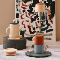 Teeservice aus Holz terra/blau