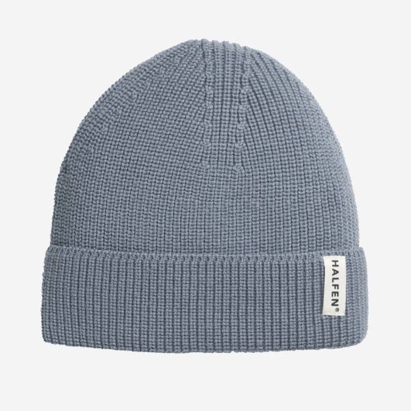 Strick-Beanie von Halfen aus Wolle in rauchblau