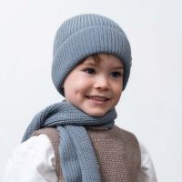 Kinder Strick-Beanie Merinowolle rauchblau 0 (1-2 Jahre)